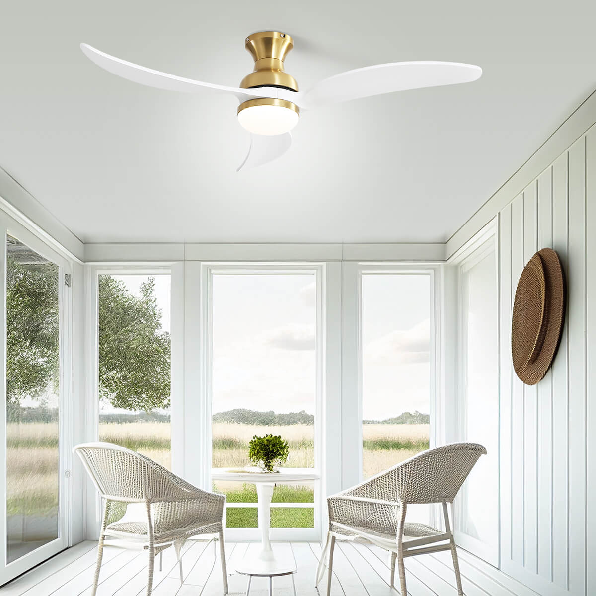Sofucor KBS-52K034 52 Inch Low Profile Flushmount Smart Ceiling Fan With Light Remote