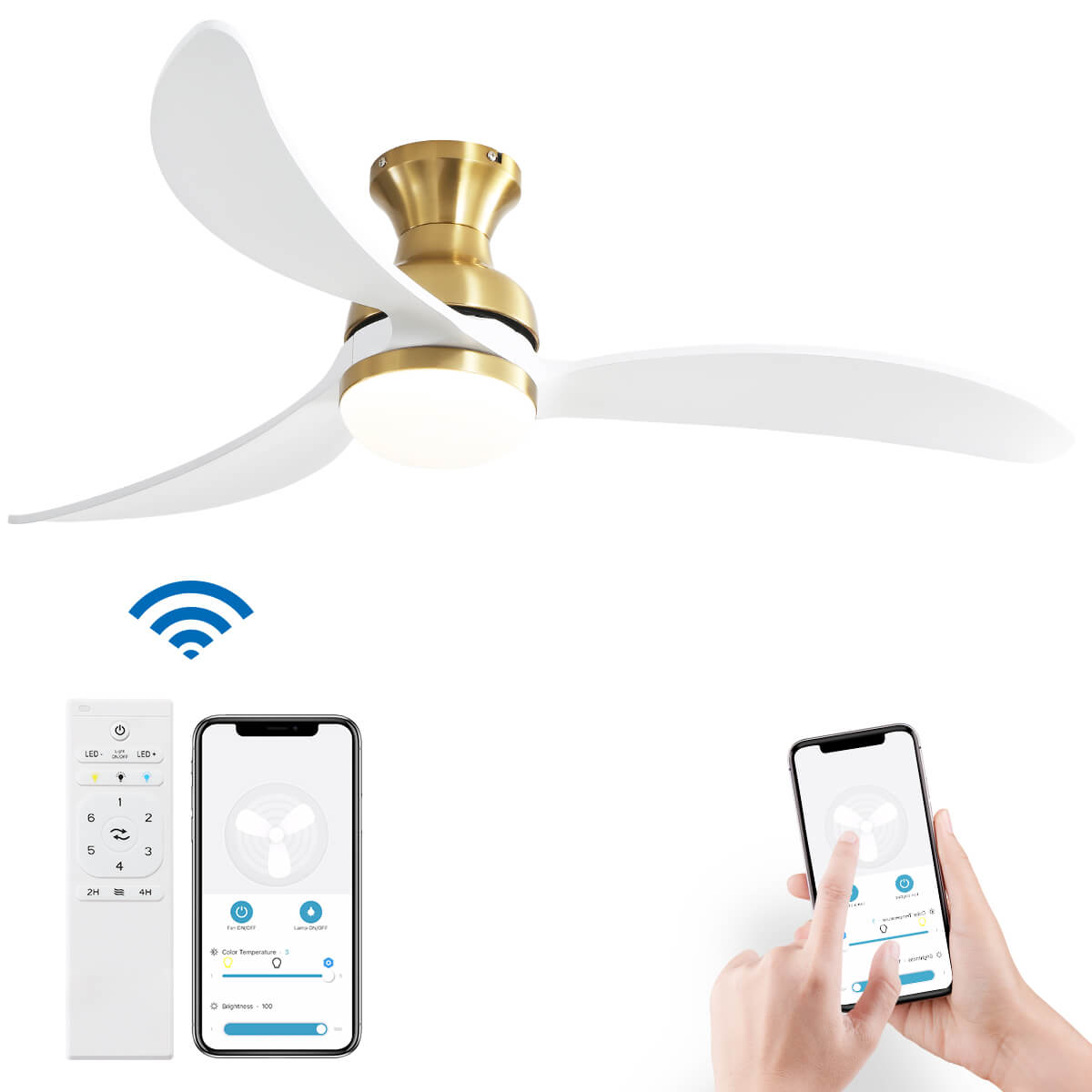 Sofucor KBS-52K034 52 Inch Low Profile Flushmount Smart Ceiling Fan With Light Remote