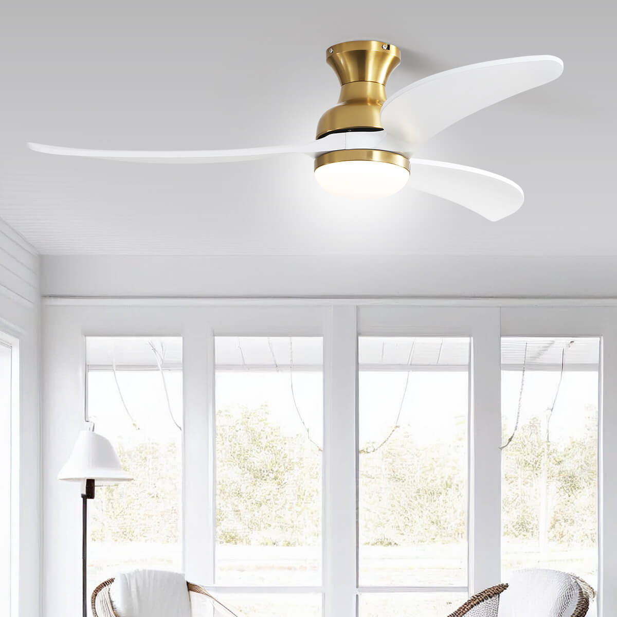 Sofucor KBS-52K034 52 Inch Low Profile Flushmount Smart Ceiling Fan With Light Remote