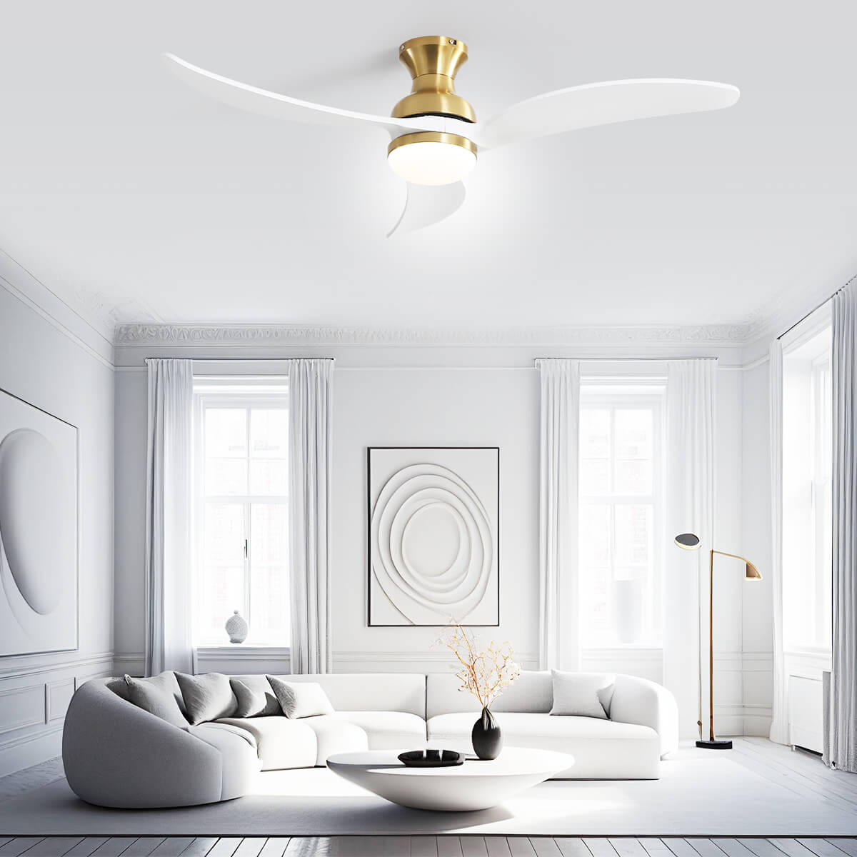 Sofucor KBS-52K034 52 Inch Low Profile Flushmount Smart Ceiling Fan With Light Remote