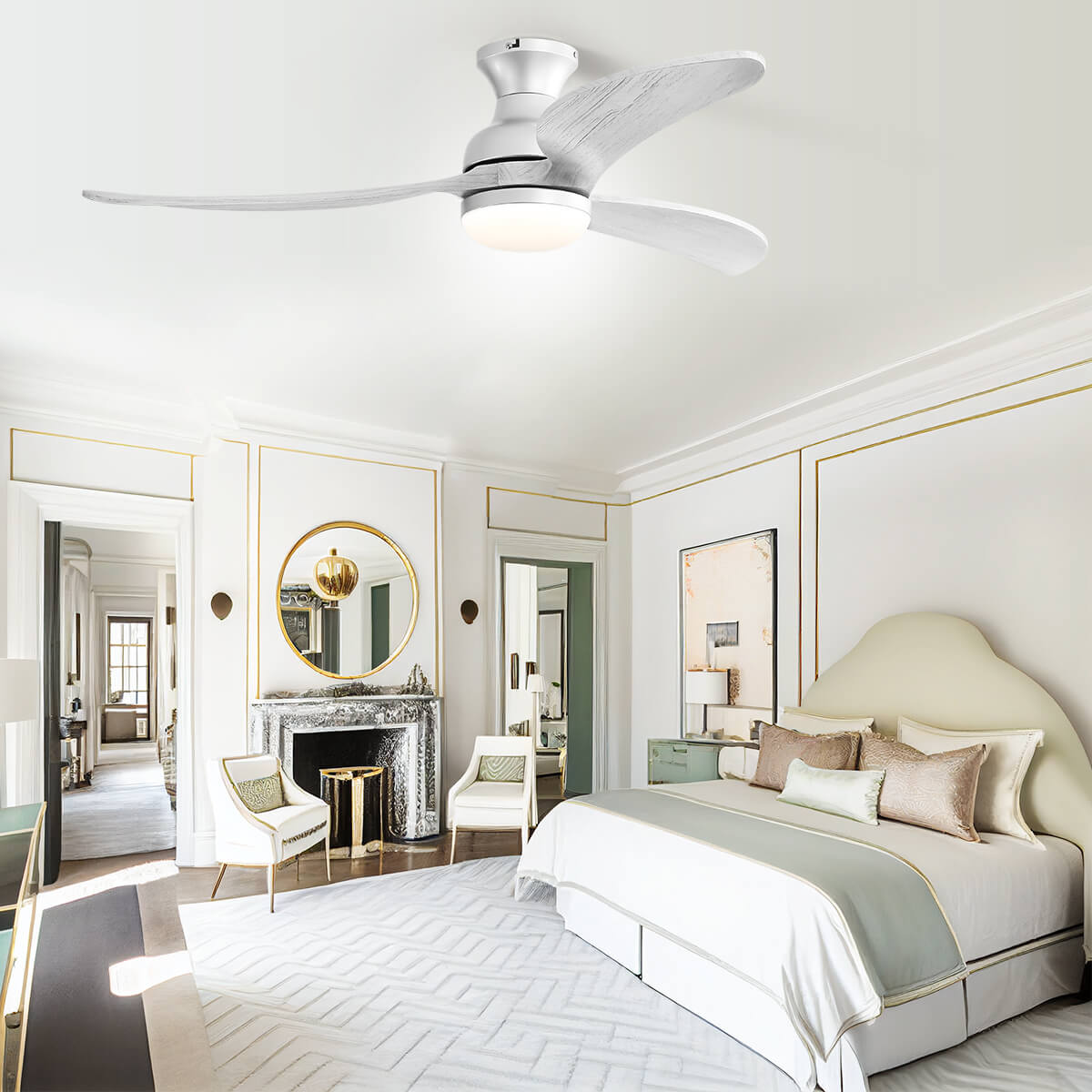 Sofucor KBS-52K034 52 Inch Low Profile Flushmount Smart Ceiling Fan With Light Remote