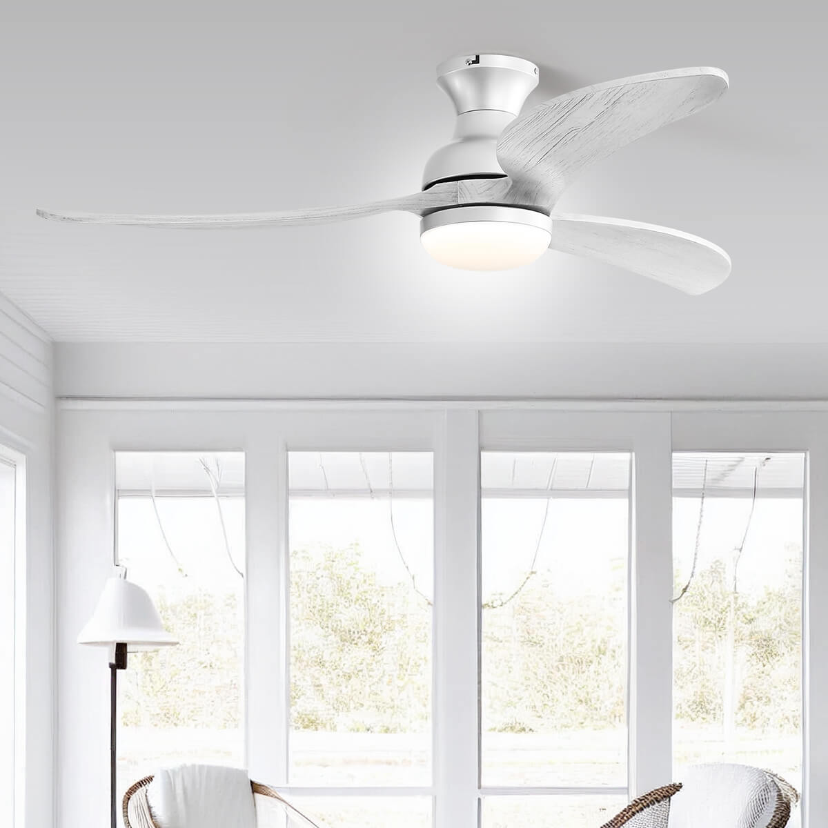 Sofucor KBS-52K034 52 Inch Low Profile Flushmount Smart Ceiling Fan With Light Remote