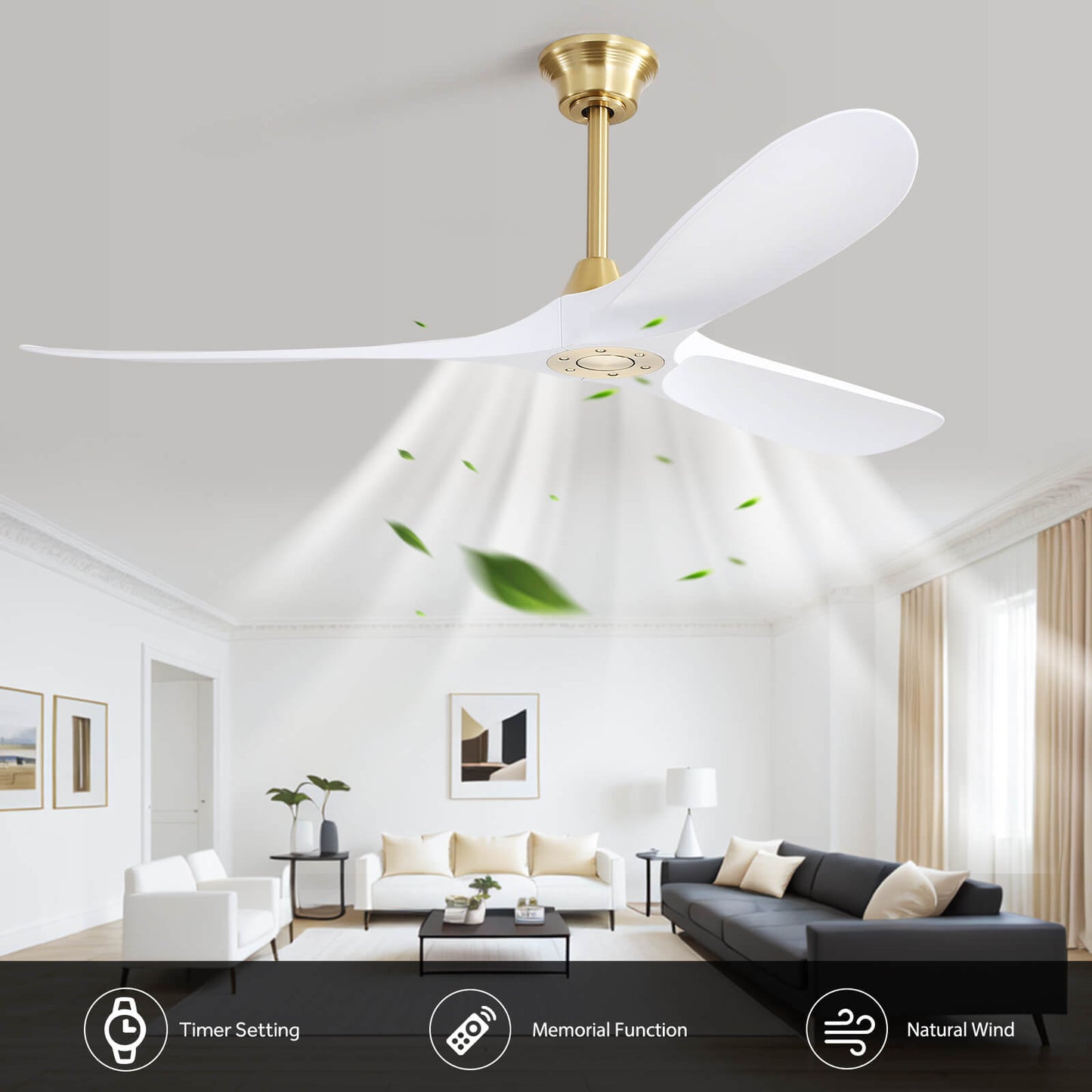 Sofucor 60 Inch Ceiling Fan No Light With Remote 3 ABS Blades