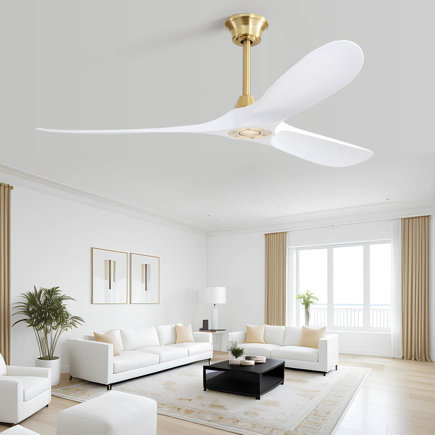 Sofucor 60 Inch Ceiling Fan No Light With Remote 3 ABS Blades