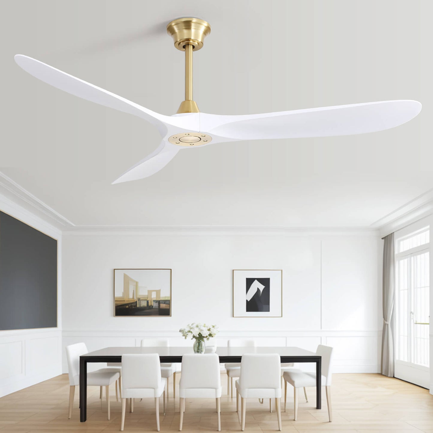 Sofucor 60 Inch Ceiling Fan No Light With Remote 3 ABS Blades