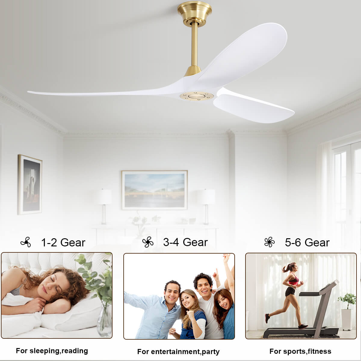 Sofucor 60 Inch Ceiling Fan No Light With Remote 3 ABS Blades