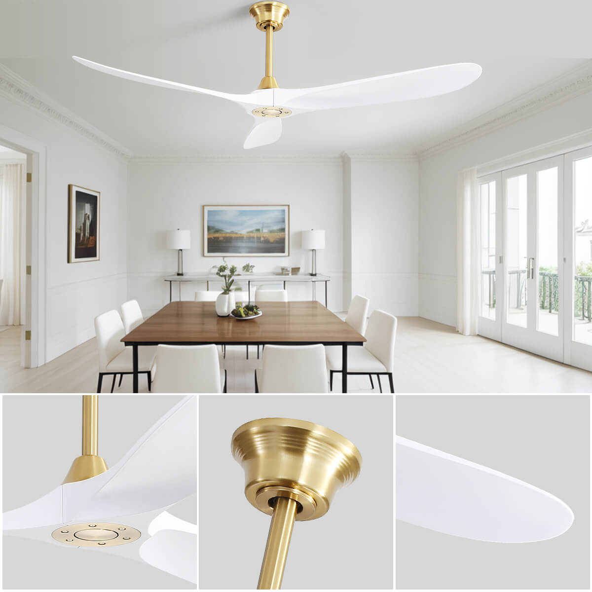 Sofucor 60 Inch Ceiling Fan No Light With Remote 3 ABS Blades