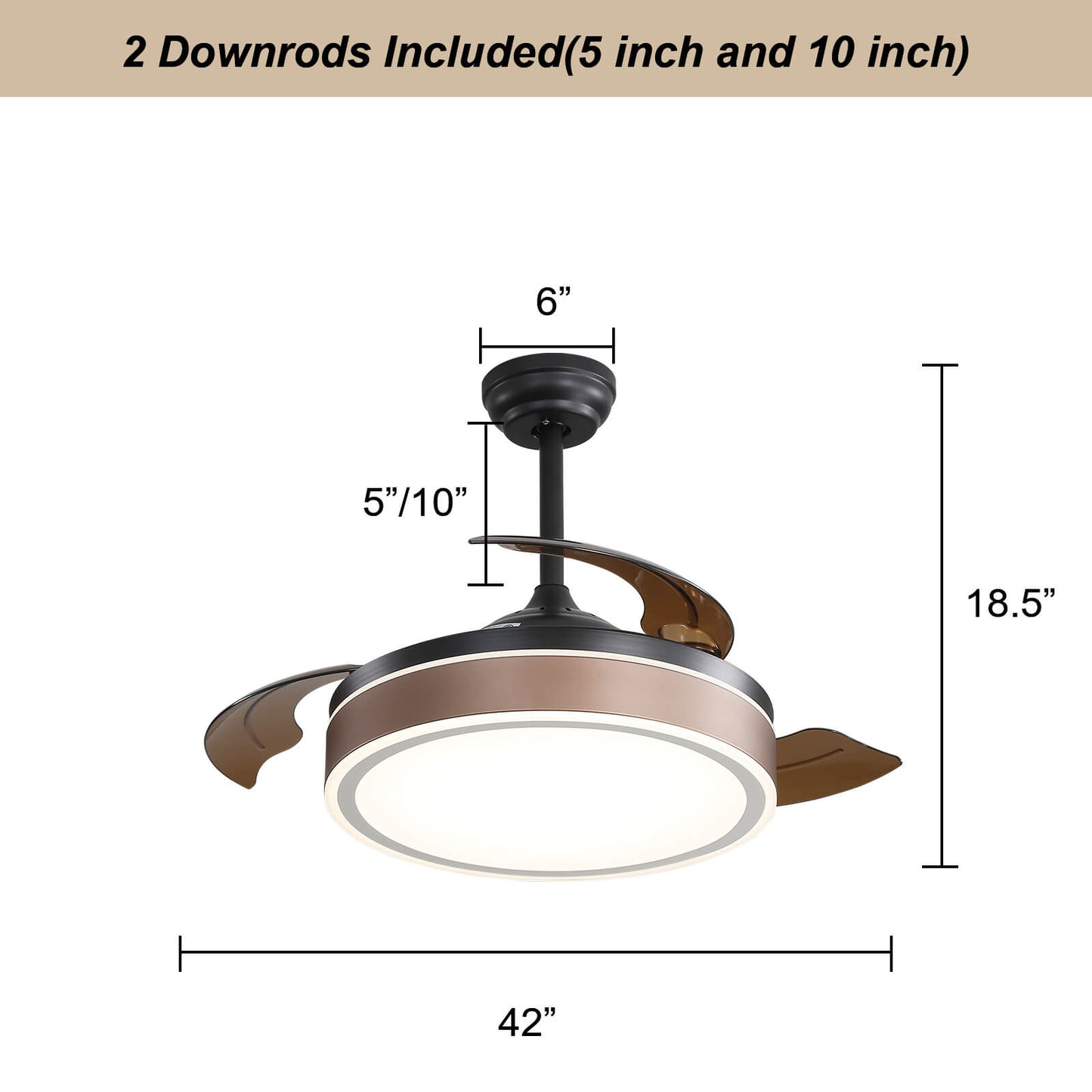 Sofucor 42 Inch Retractable Blades Ceiling Fan With Light Remote