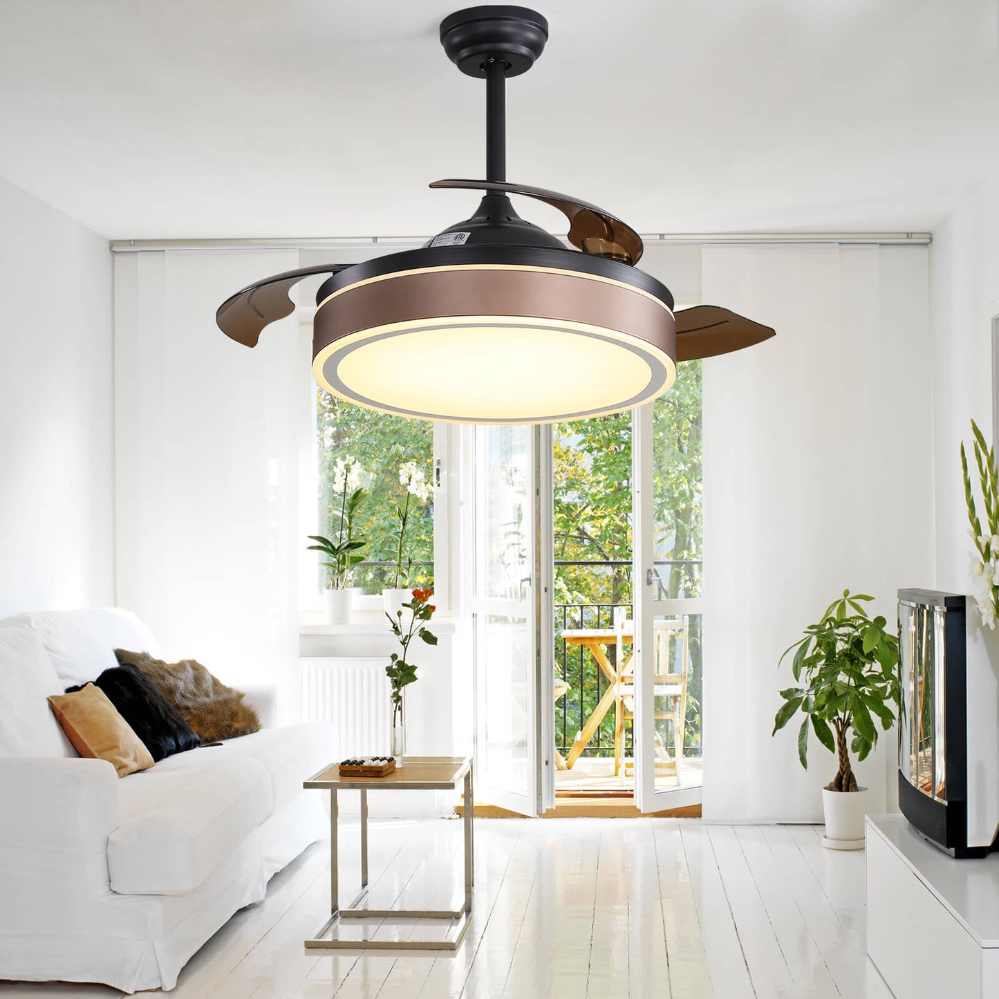 Sofucor 42 Inch Retractable Blades Ceiling Fan With Light Remote