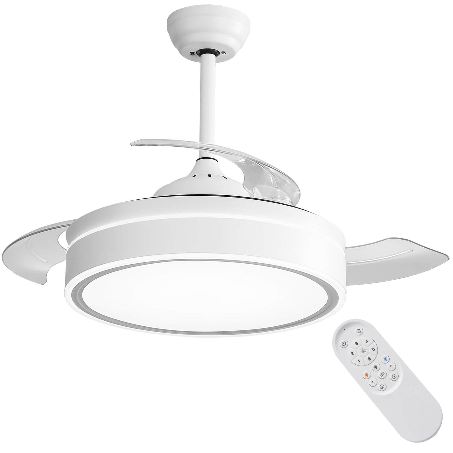 Sofucor 42 Inch Retractable Blades Ceiling Fan With Light Remote