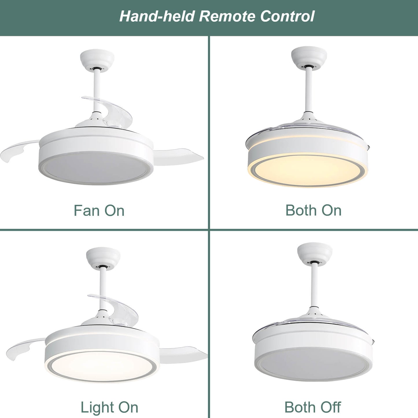 Sofucor 42 Inch Retractable Blades Ceiling Fan With Light Remote