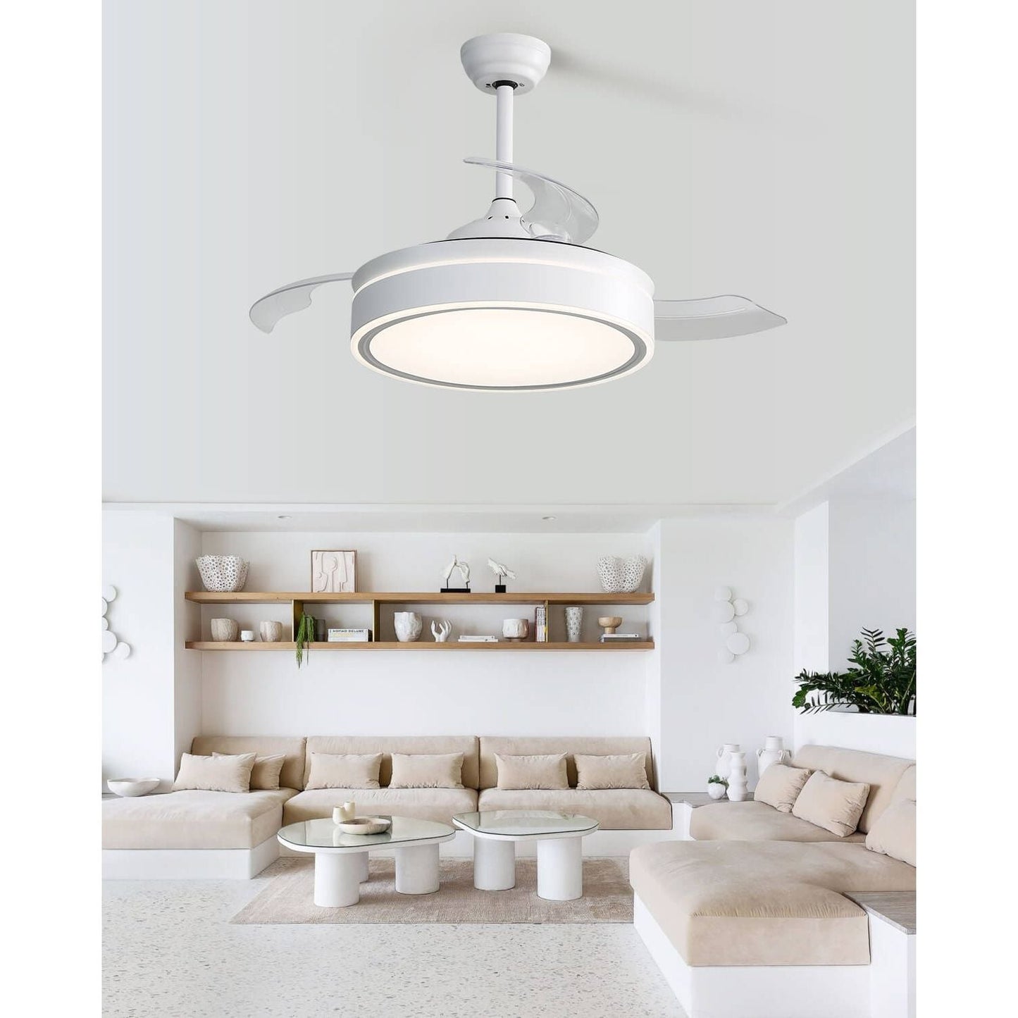Sofucor 42 Inch Retractable Blades Ceiling Fan With Light Remote