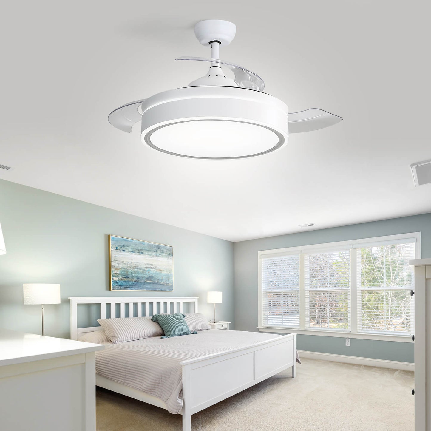 Sofucor 42 Inch Retractable Blades Ceiling Fan With Light Remote
