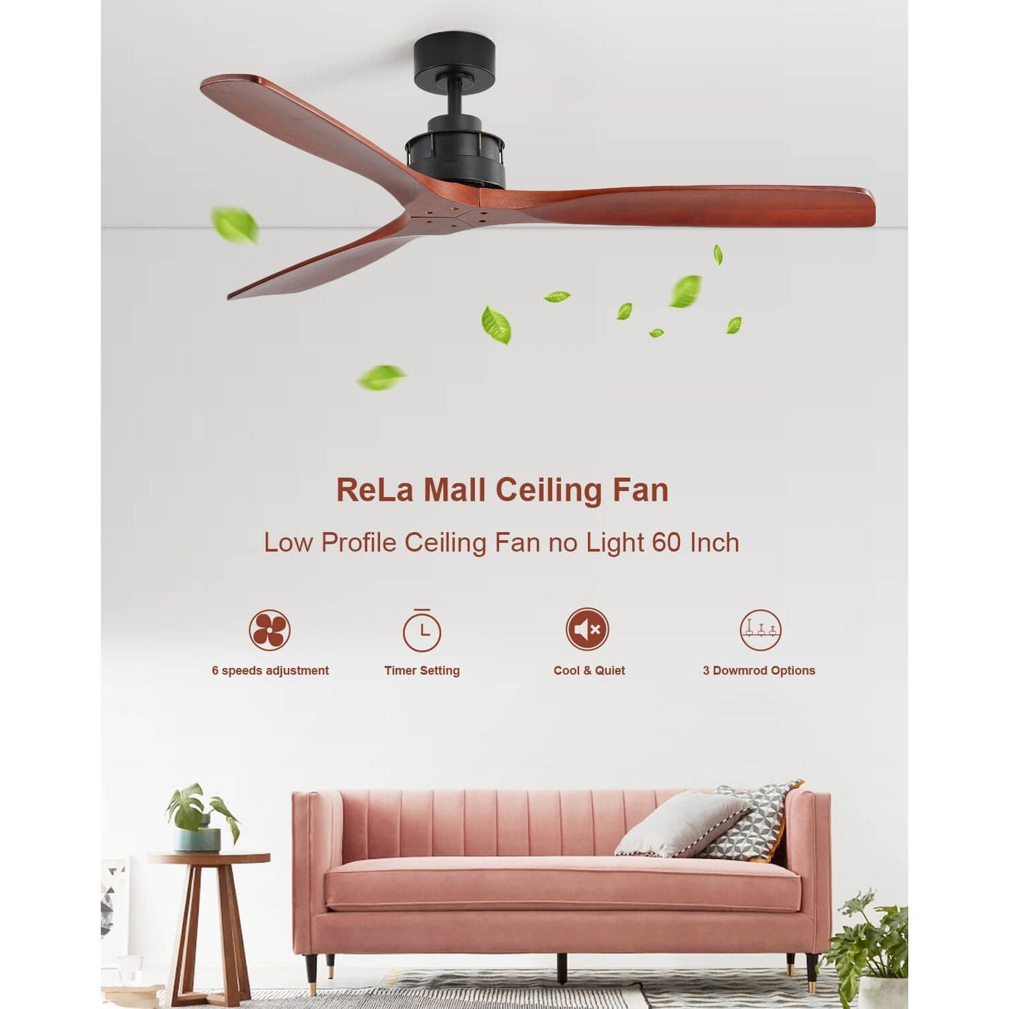 Sofucor KBS-6005-1 60" Wood Ceiling Fan No Light With Remote