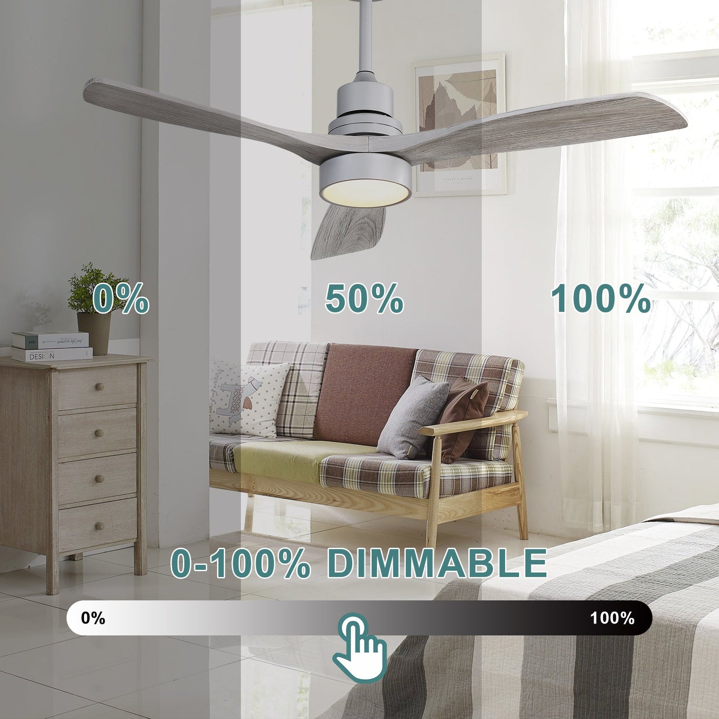 Sofucor KBS-5247 52'' Ceiling Fan With Light Remote Control DC Motor 3 Blades