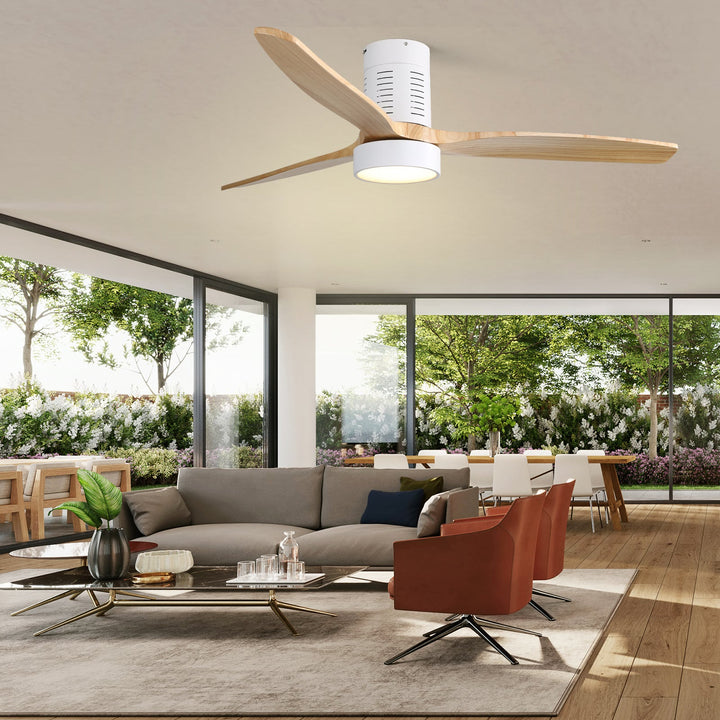 Sofucor KBS-52245-WH 52'' Low Profile Flushmount Ceiling Fan With Light Remote Control