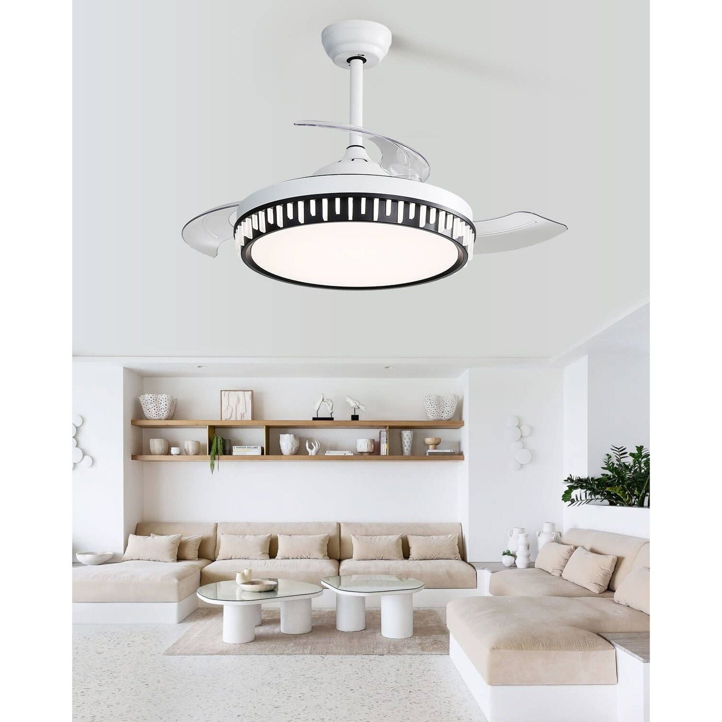 Sofucor 42 Inch Retractable-Blades Ceiling Fan With LED Light Remote Control