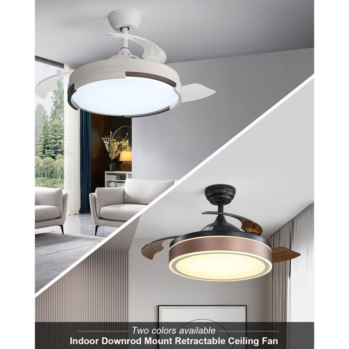 Sofucor 42 Inch Retractable-Blades Ceiling Fan With LED Light Remote Control