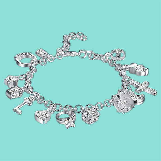 Silver Color Bracelets For Women Jewelry Wristband Multi Charms Bracelet Wedding Party Gift