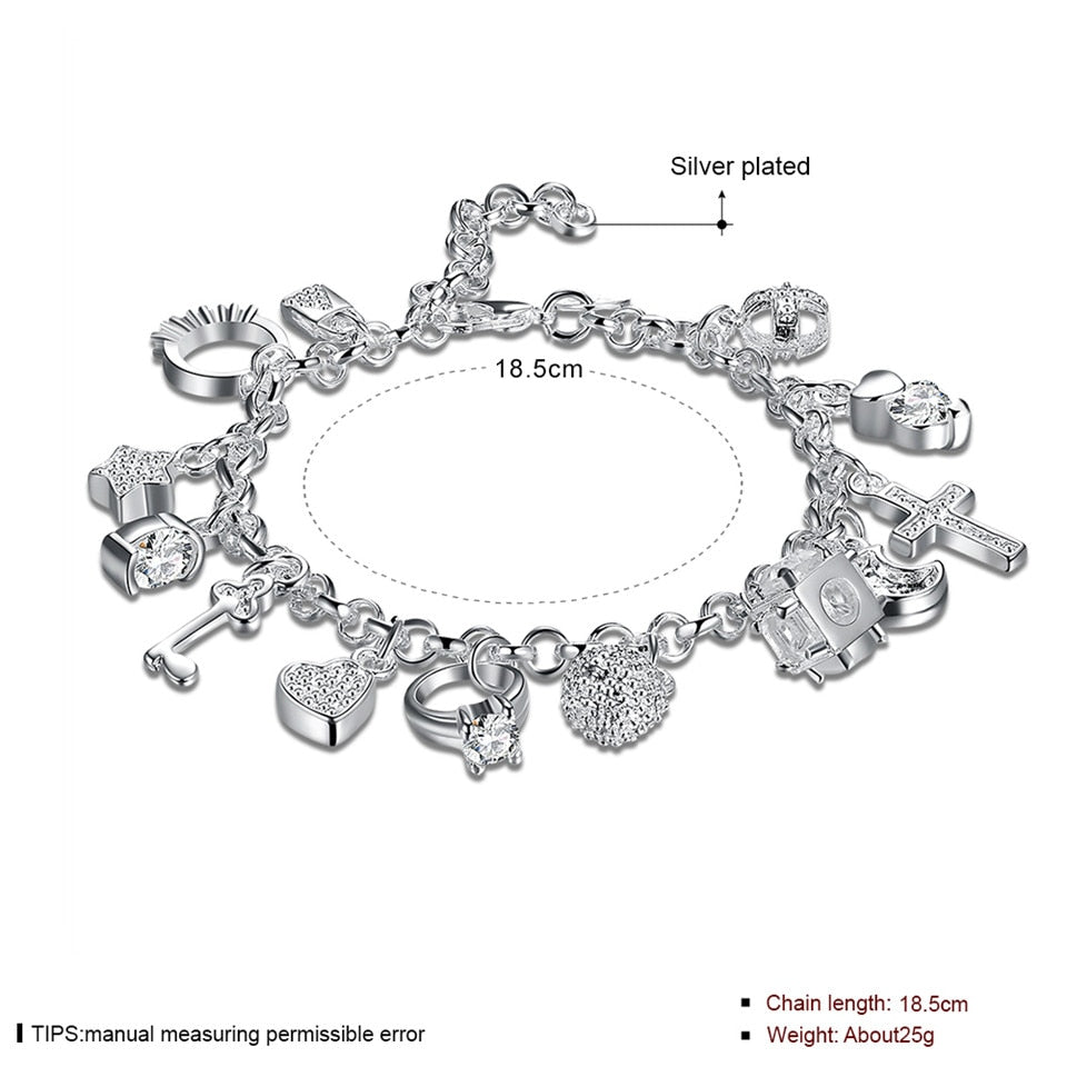 Silver Color Bracelets For Women Jewelry Wristband Multi Charms Bracelet Wedding Party Gift