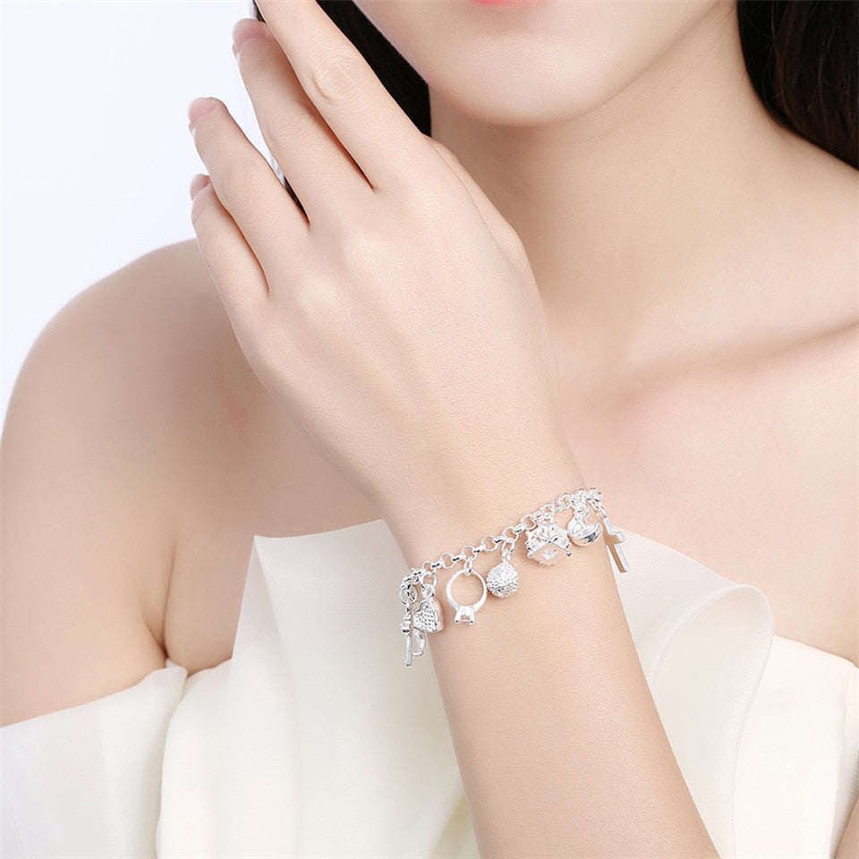 Silver Color Bracelets For Women Jewelry Wristband Multi Charms Bracelet Wedding Party Gift
